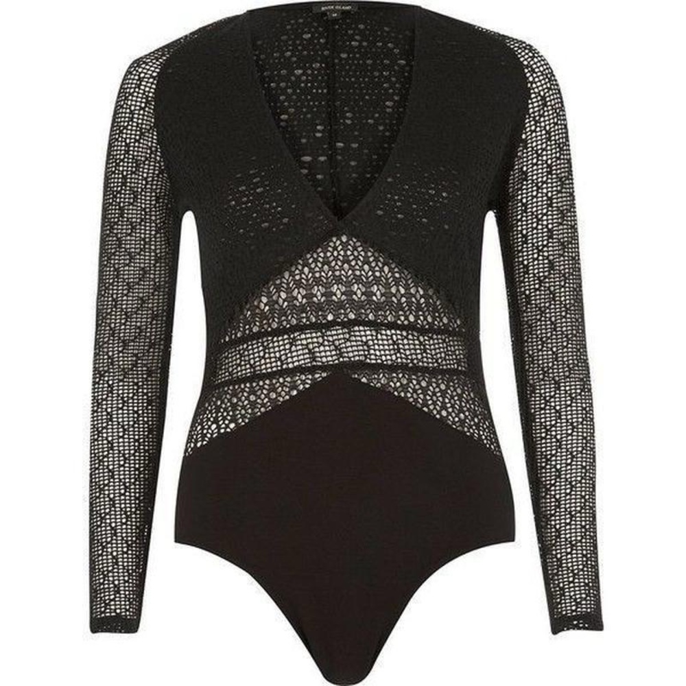 Nwot river island Black Long-Sleeve Knit Bodysuit uk8 us4